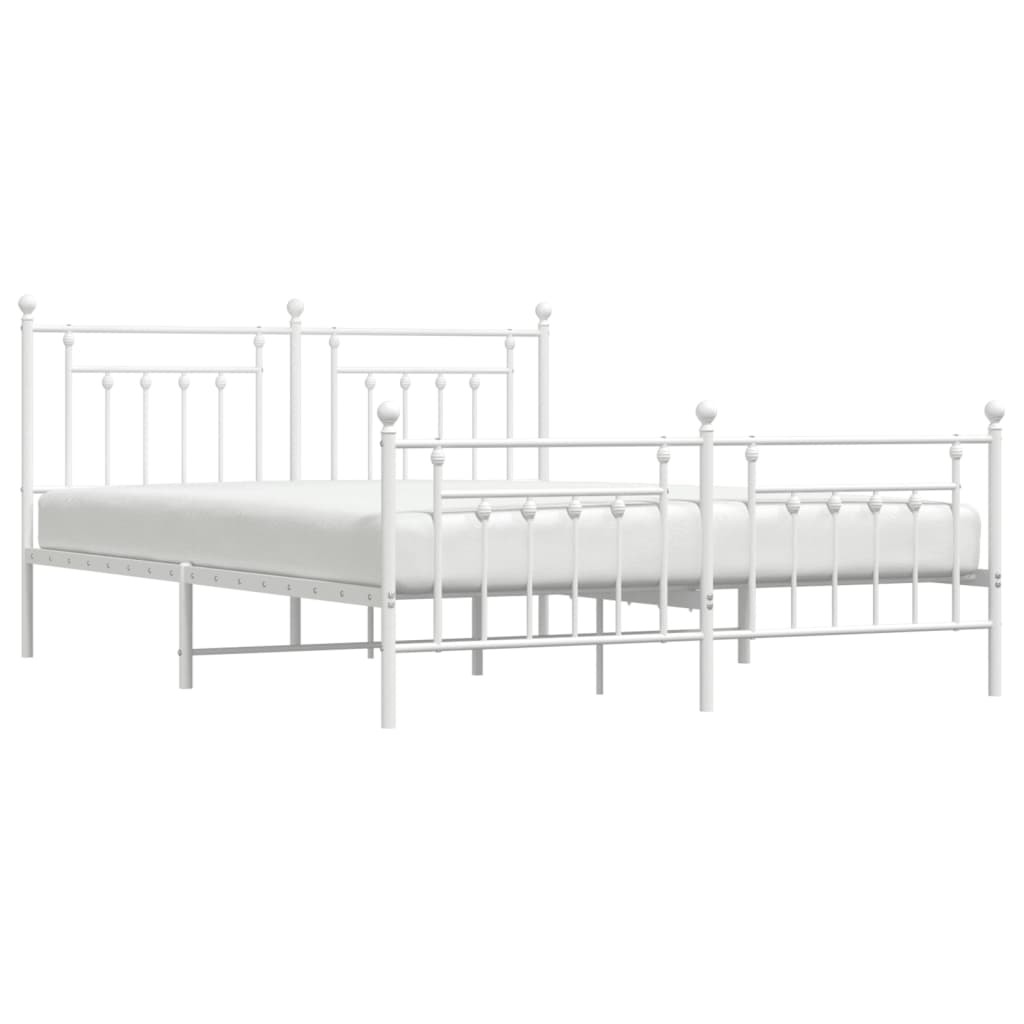 vidaXL Metal Bed Frame without Mattress with Footboard White 160x200 cm