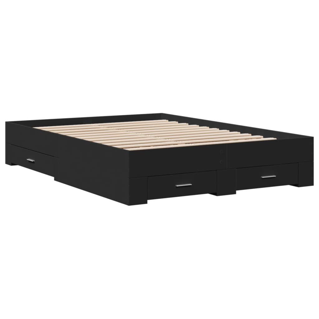 vidaXL Bed Frame with Drawers without Mattress Black 135x190 cm Double