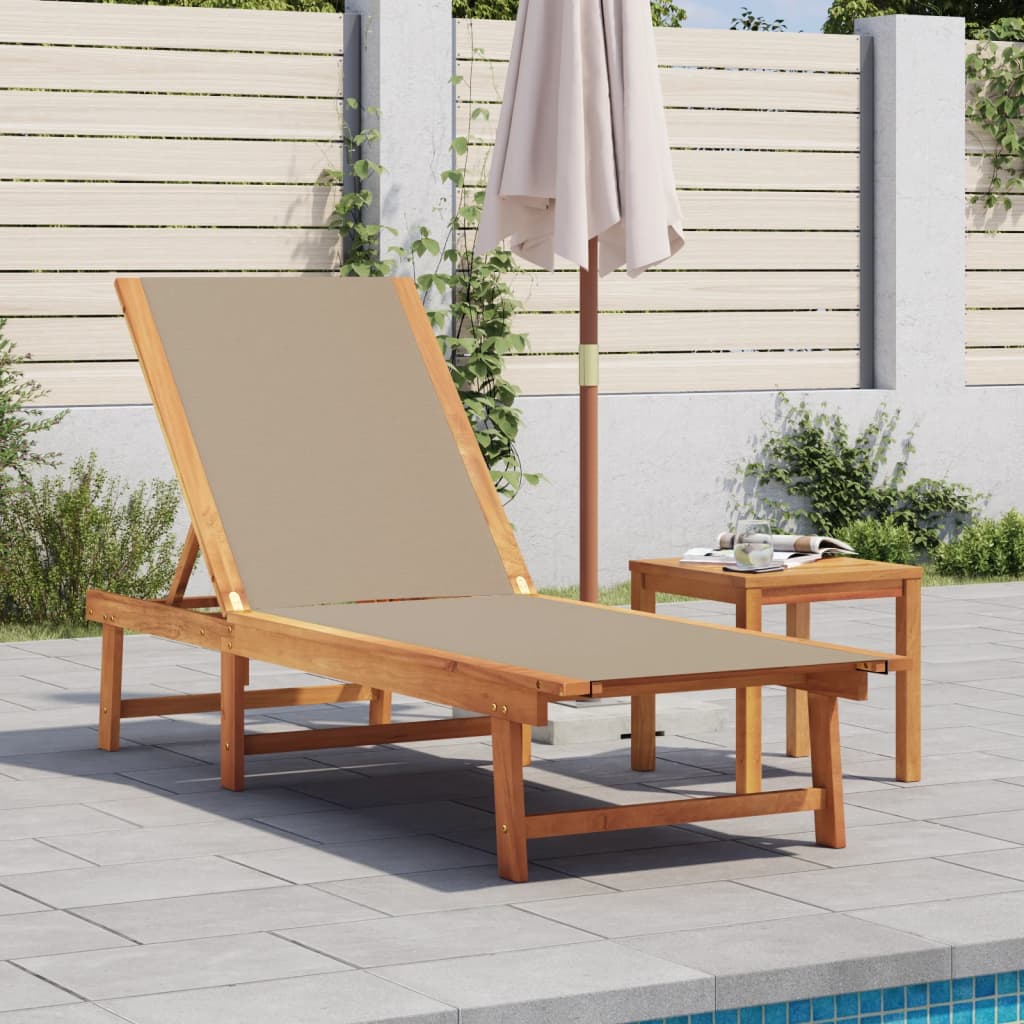 vidaXL Sun Lounger Taupe Solid Wood Acacia and Textilene