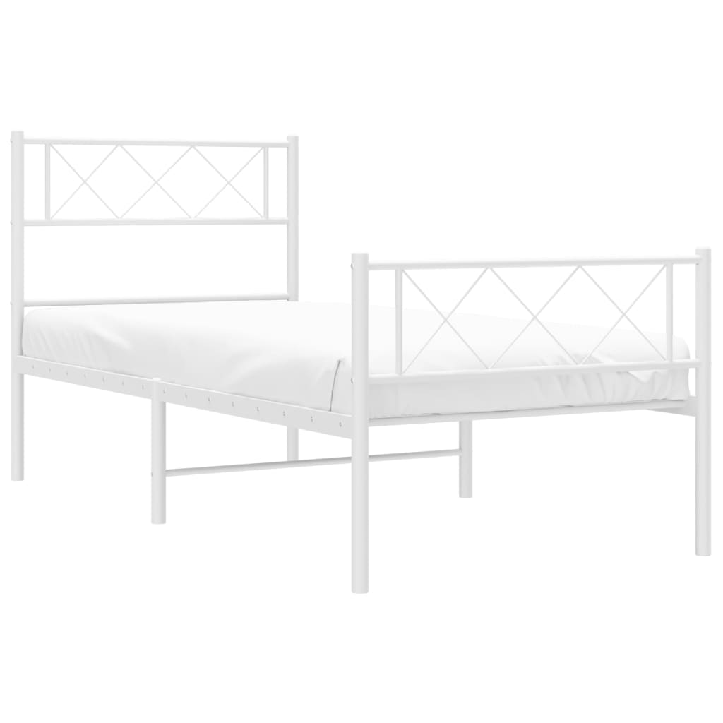 vidaXL Metal Bed Frame without Mattress with Footboard White 100x190 cm