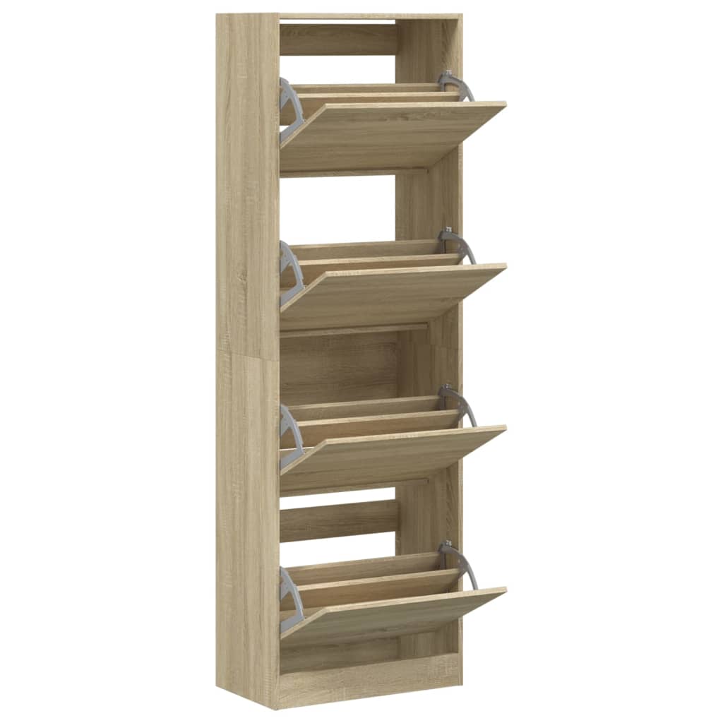 vidaXL Shoe Cabinet with 4 Flip-Drawers Sonoma Oak 60x34x187.5 cm