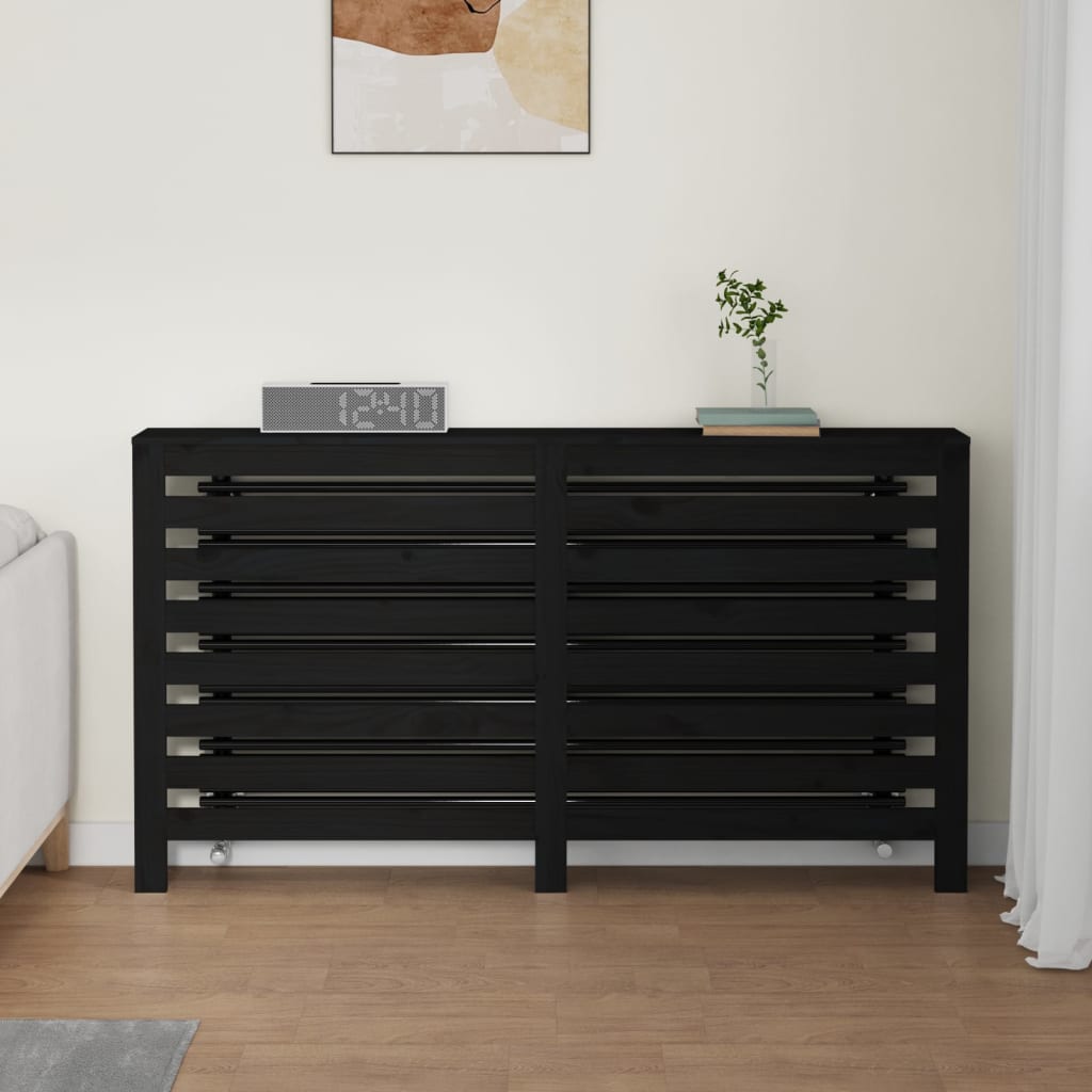 vidaXL Radiator Cover Black 153x19x84 cm Solid Wood Pine