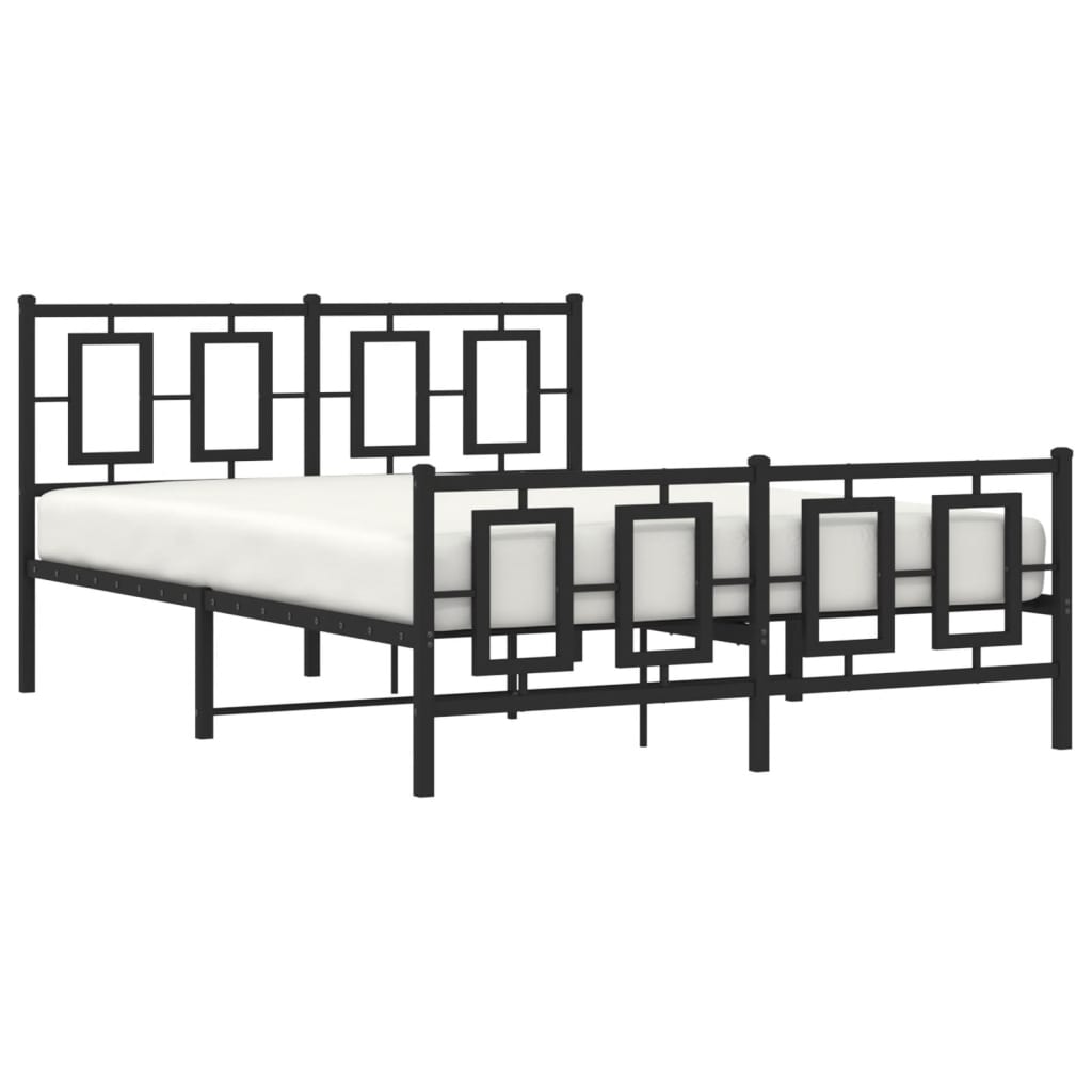 vidaXL Metal Bed Frame without Mattress with Footboard Black 135x190 cm Double