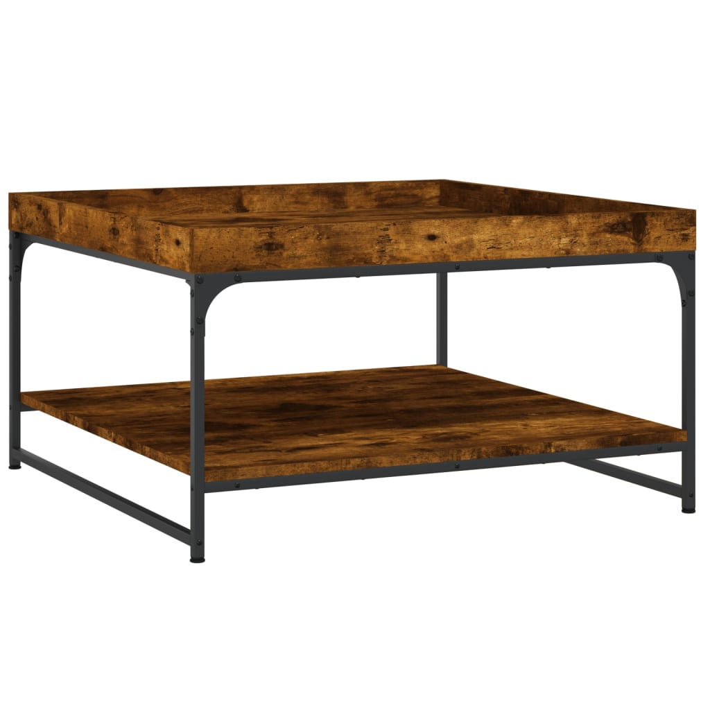 vidaXL Coffee Table Smoked Oak 80x80x45 cm Engineered Wood and Iron