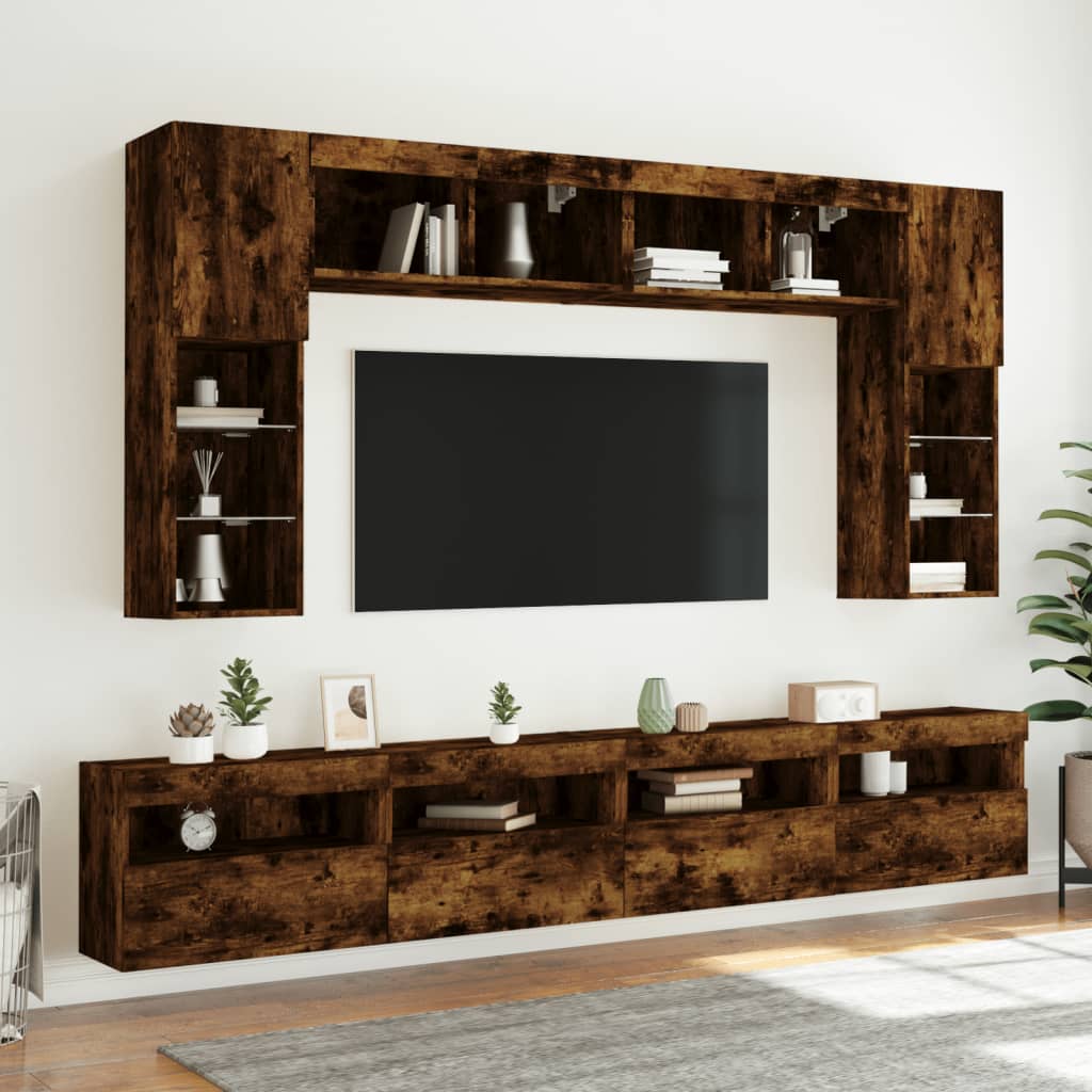 vidaXL TV Wall Cabinet with LED Lights Smoked Oak 60x30x40 cm