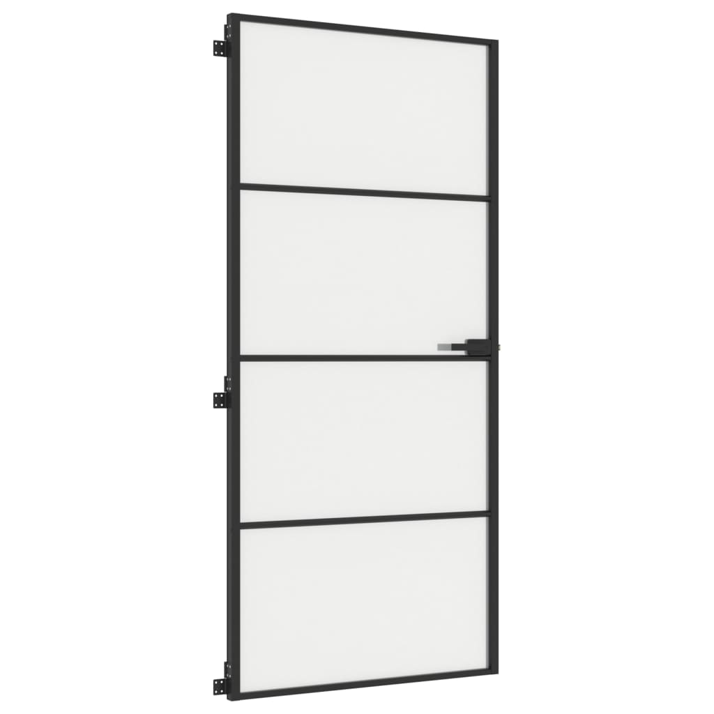 vidaXL Interior Door Slim Black 93x201.5 cm Tempered Glass and Aluminium