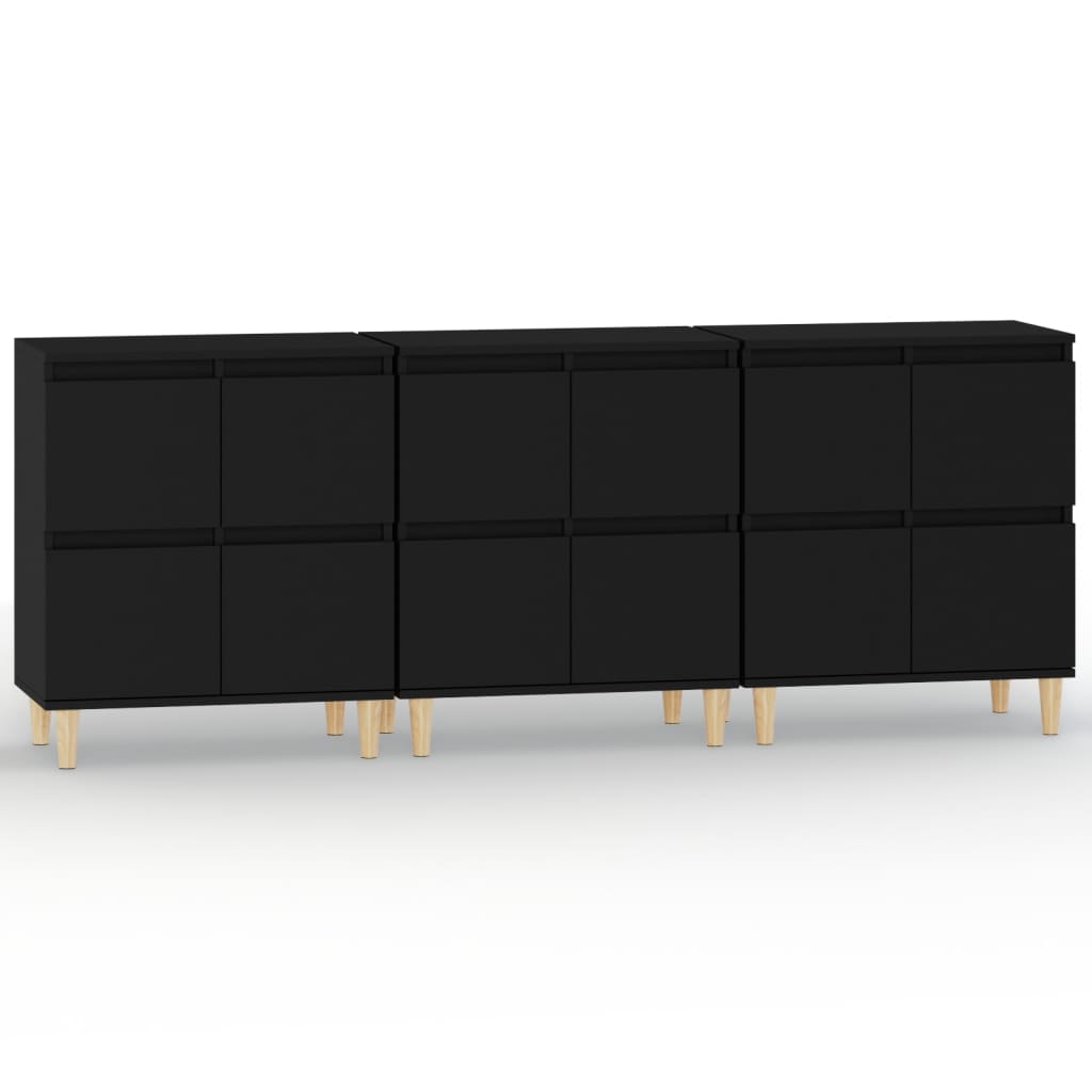 vidaXL Sideboards 3 pcs Black 60x35x70 cm Engineered Wood