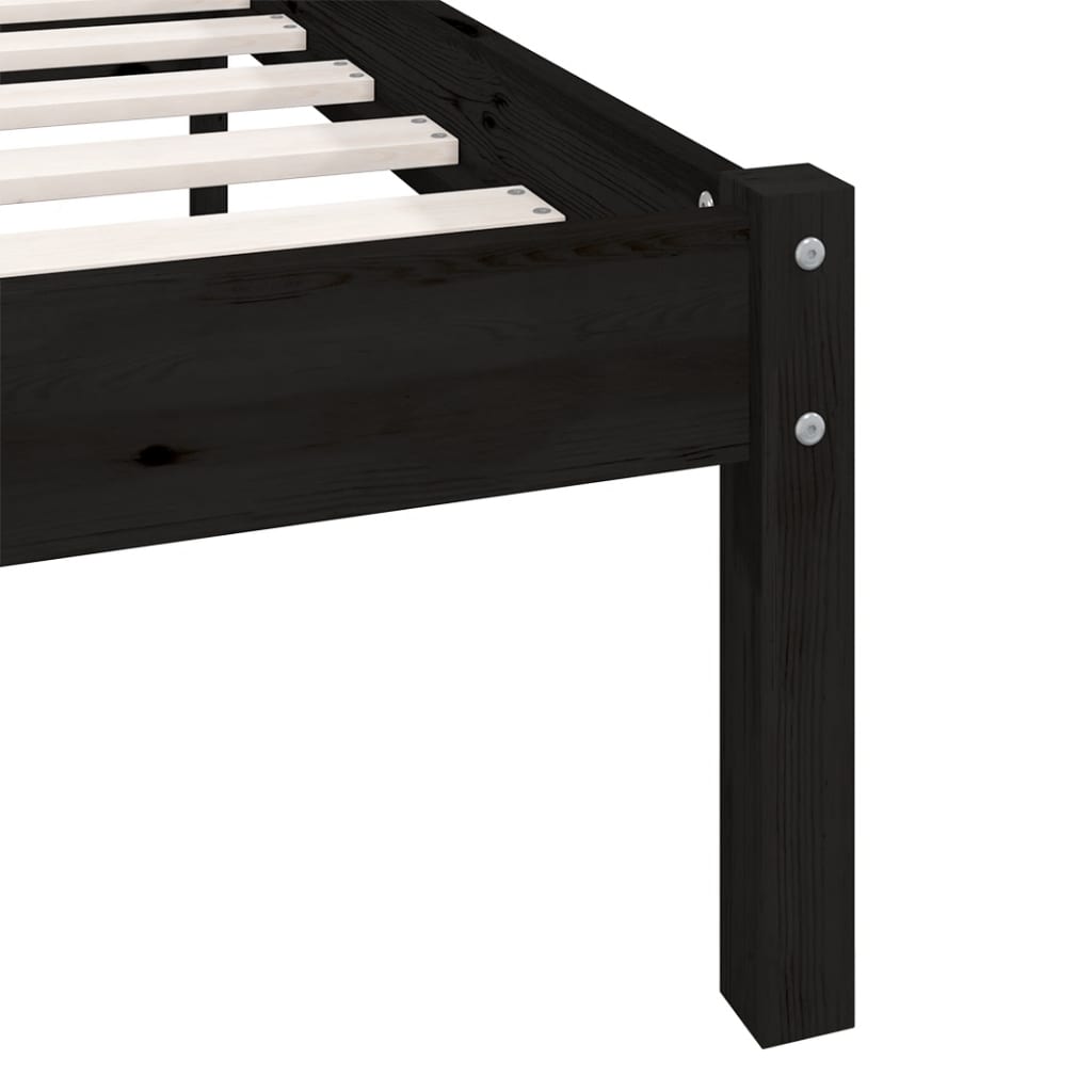 vidaXL Bed Frame without Mattress Black Solid Wood 90x200 cm