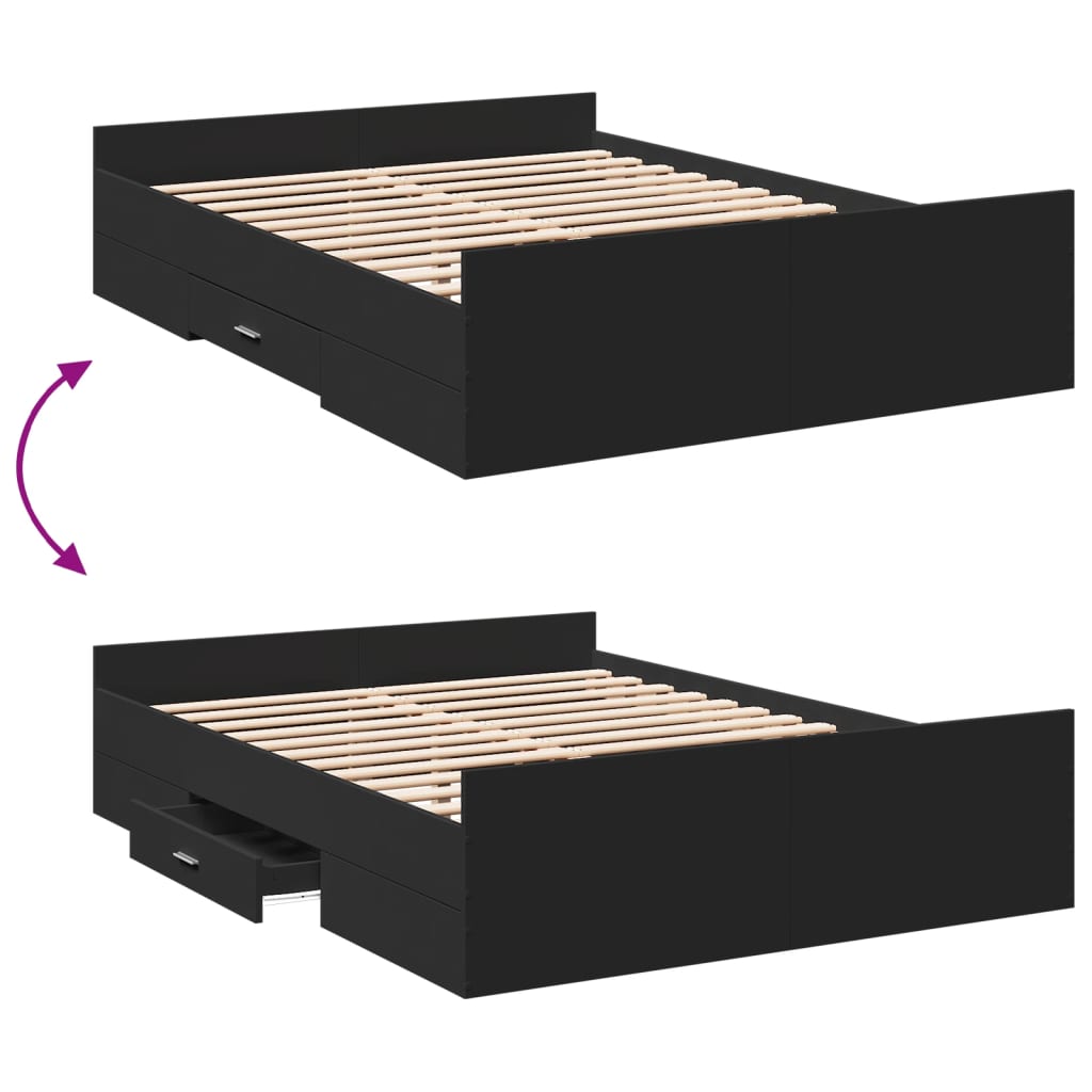 vidaXL Bed Frame with Drawers without Mattress Black 135x190 cm Double