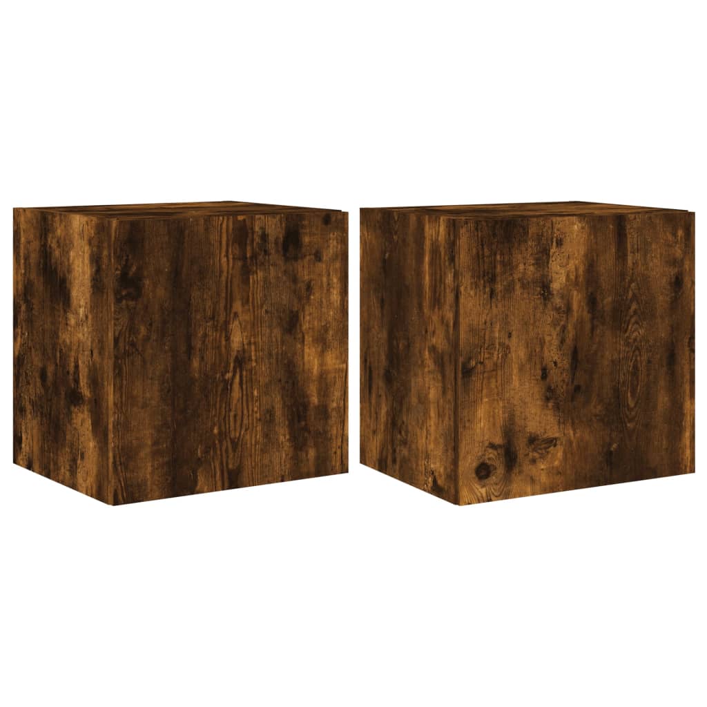 vidaXL TV Wall Cabinets with LED Lights 2 pcs Smoked Oak 40.5x35x40 cm