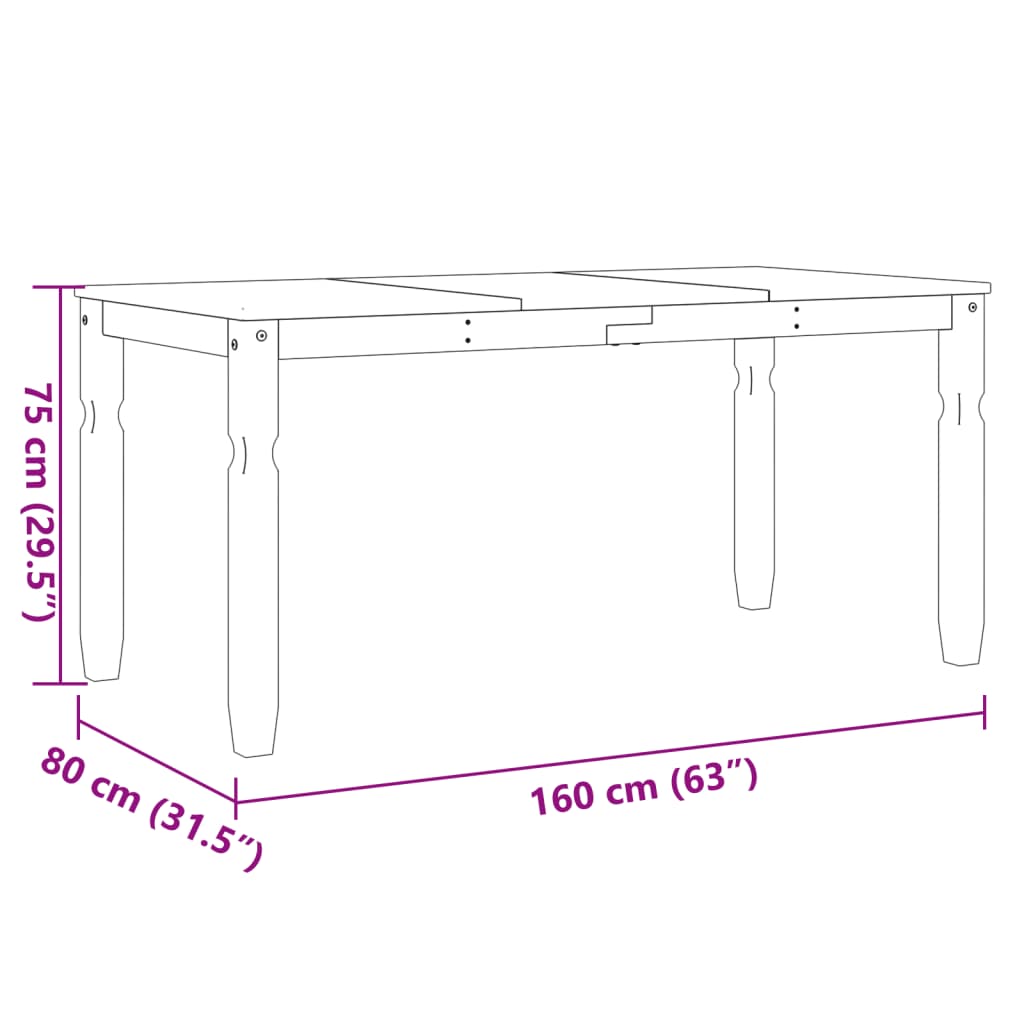 vidaXL Dining Table Corona Grey 160x80x75 cm Solid Wood Pine