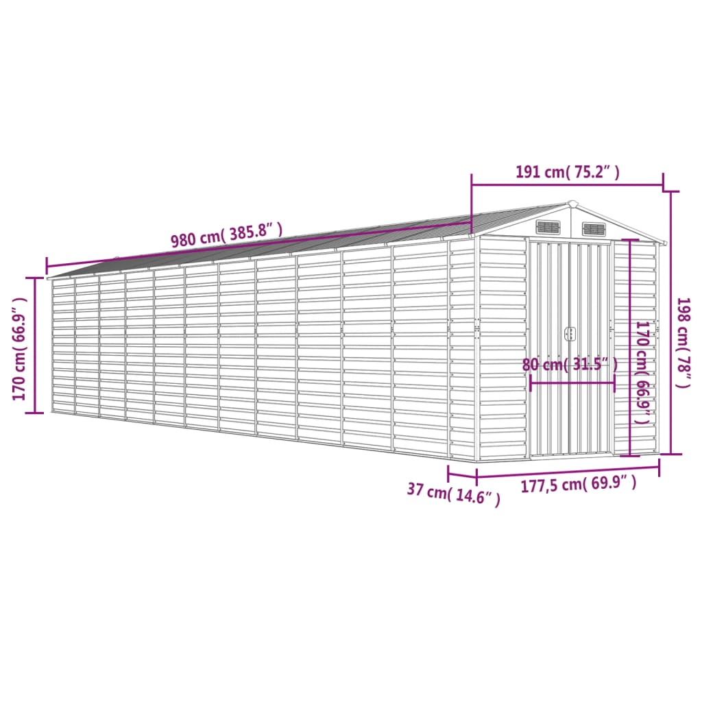 vidaXL Garden Shed Light Grey 191x980x198 cm Galvanised Steel