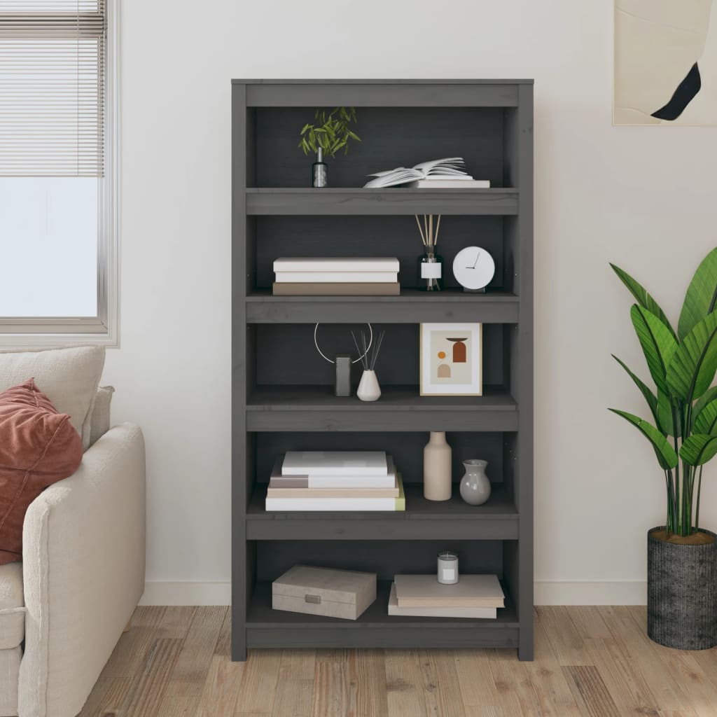 vidaXL Book Cabinet Grey 80x35x154 cm Solid Wood Pine