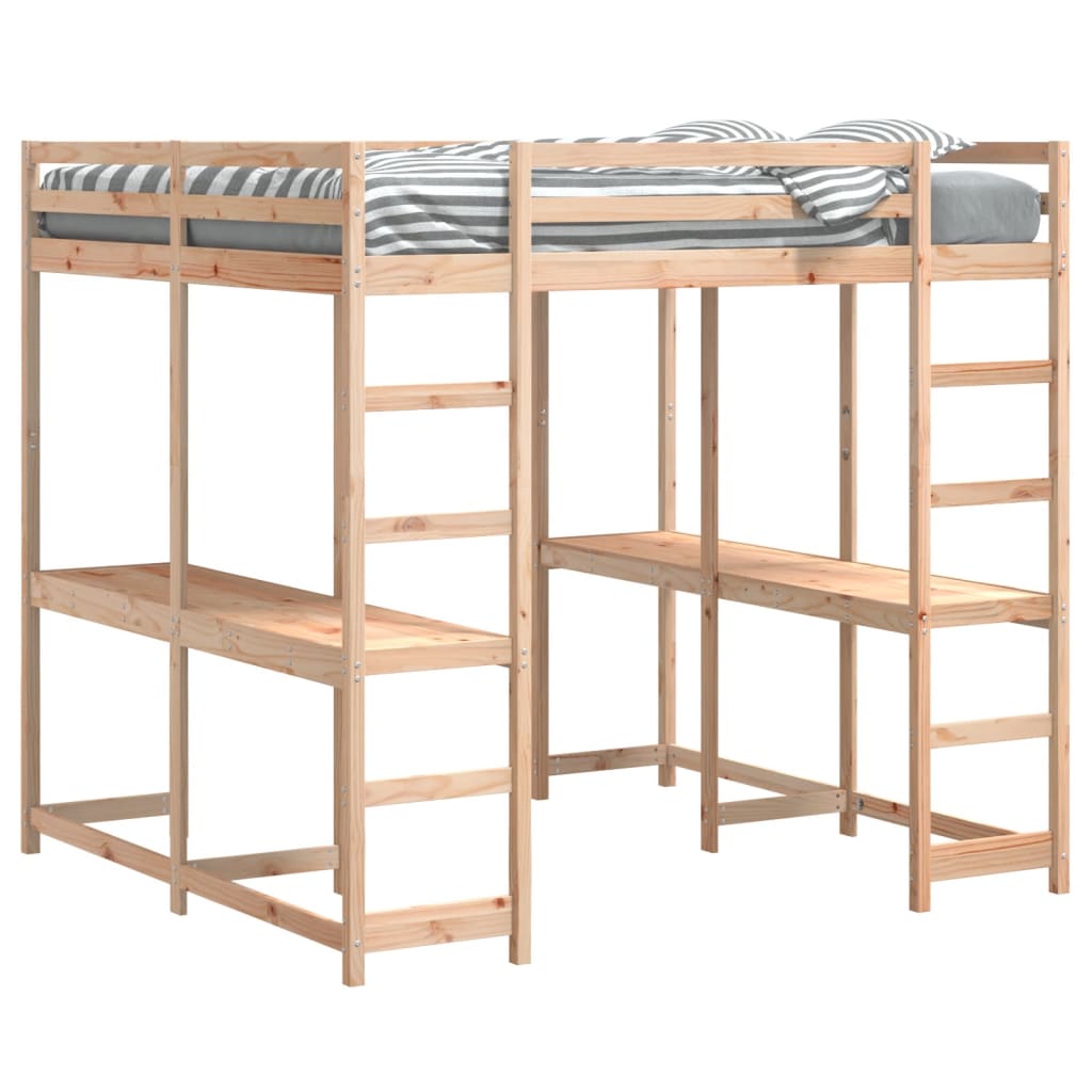 vidaXL Loft Bed with Desk and Ladder 140x200 cm Solid Wood Pine