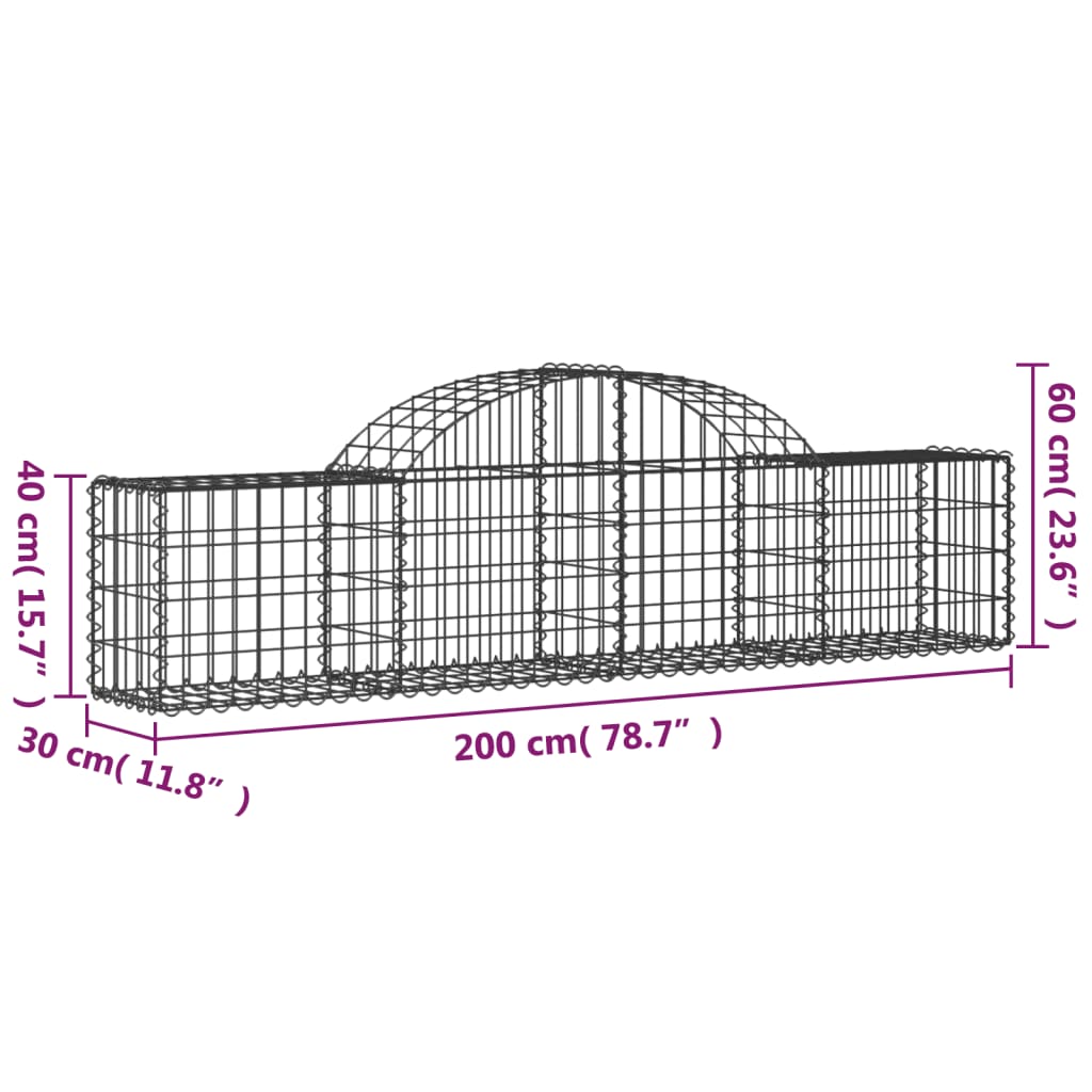 vidaXL Arched Gabion Baskets 12 pcs 200x30x40/60 cm Galvanised Iron