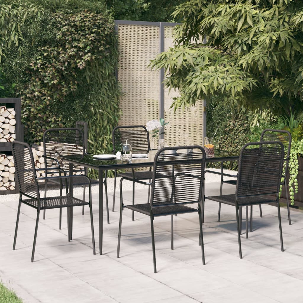 vidaXL 7 Piece Garden Dining Set Black Cotton Rope and Steel