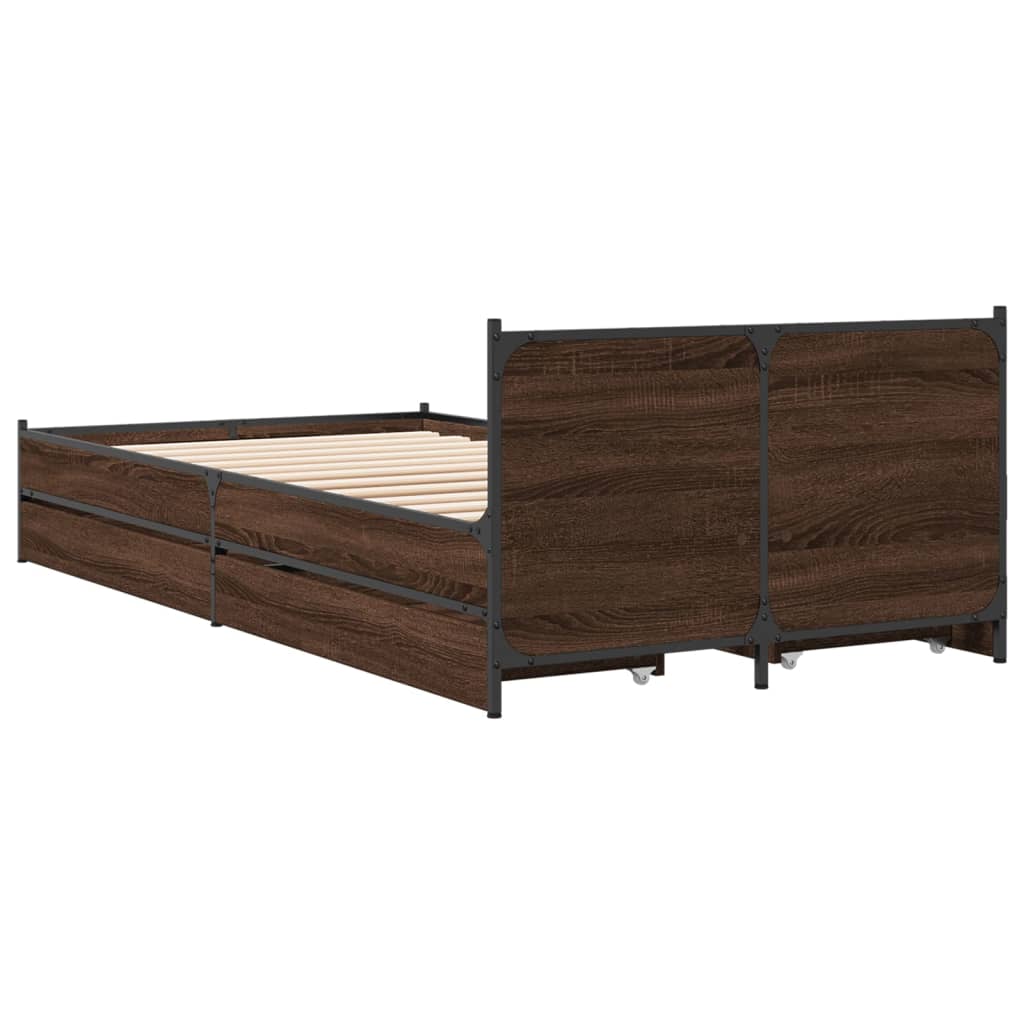 vidaXL Bed Frame with Drawers without Mattress Brown Oak 90x190 cm Single