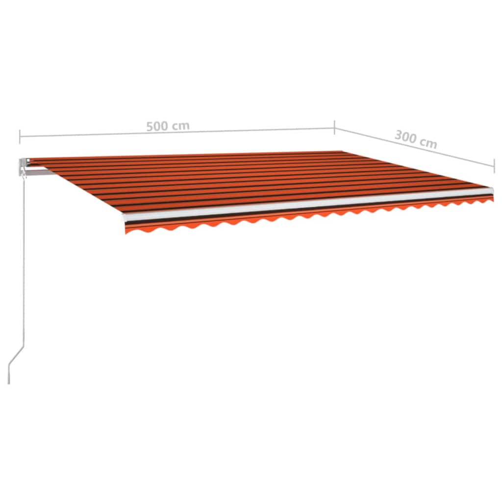 vidaXL Manual Retractable Awning with LED 500x300 cm Orange and Brown