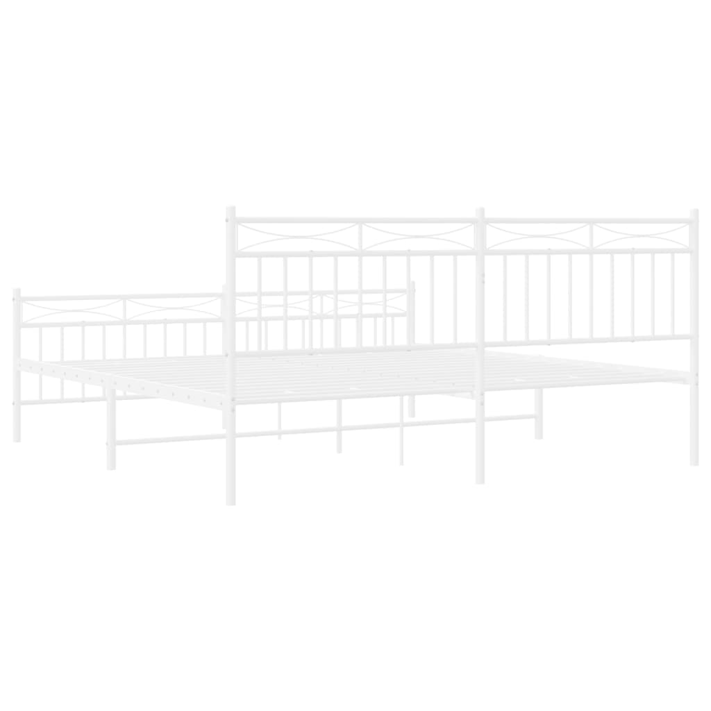 vidaXL Metal Bed Frame without Mattress with Footboard White 180x200 cm Super King