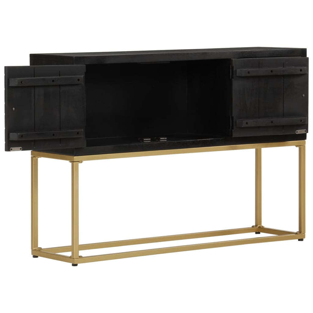 vidaXL Sideboard Black and Gold 110x30x75 cm Solid Wood Mango