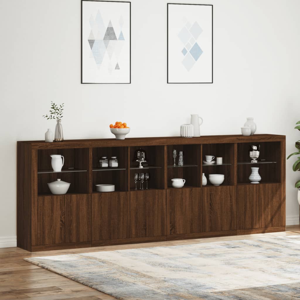 vidaXL Sideboard with LED Lights Brown Oak 283x37x100 cm