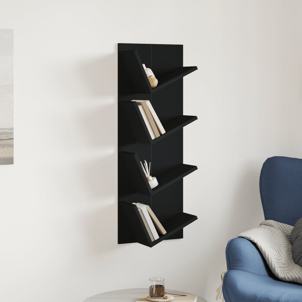 vidaXL Wall Bookshelf 4-Tier Black 33x16x90 cm