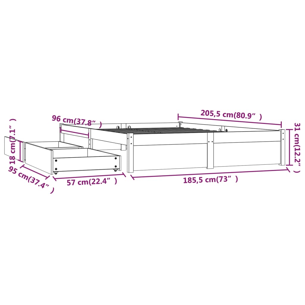 vidaXL Bed Frame without Mattress with Drawers White Super King