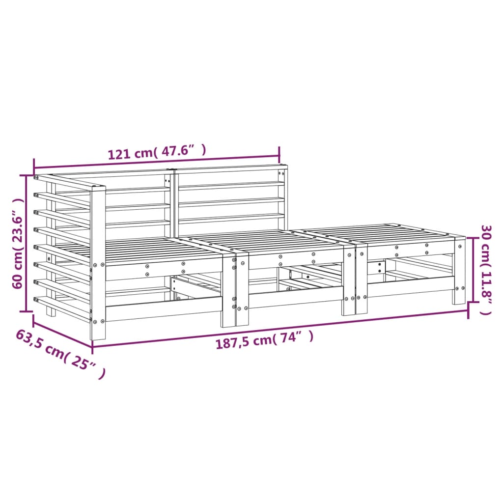 vidaXL 3 Piece Garden Lounge Set Solid Wood Douglas