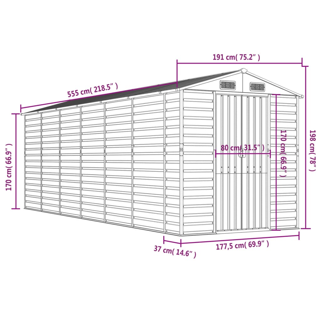 vidaXL Garden Shed Light Grey 191x555x198 cm Galvanised Steel