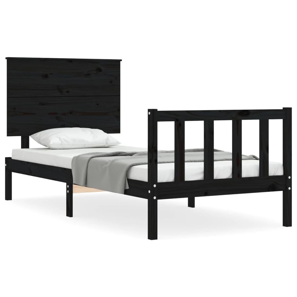 vidaXL Bed Frame without Mattress Black Single Solid Wood Pine