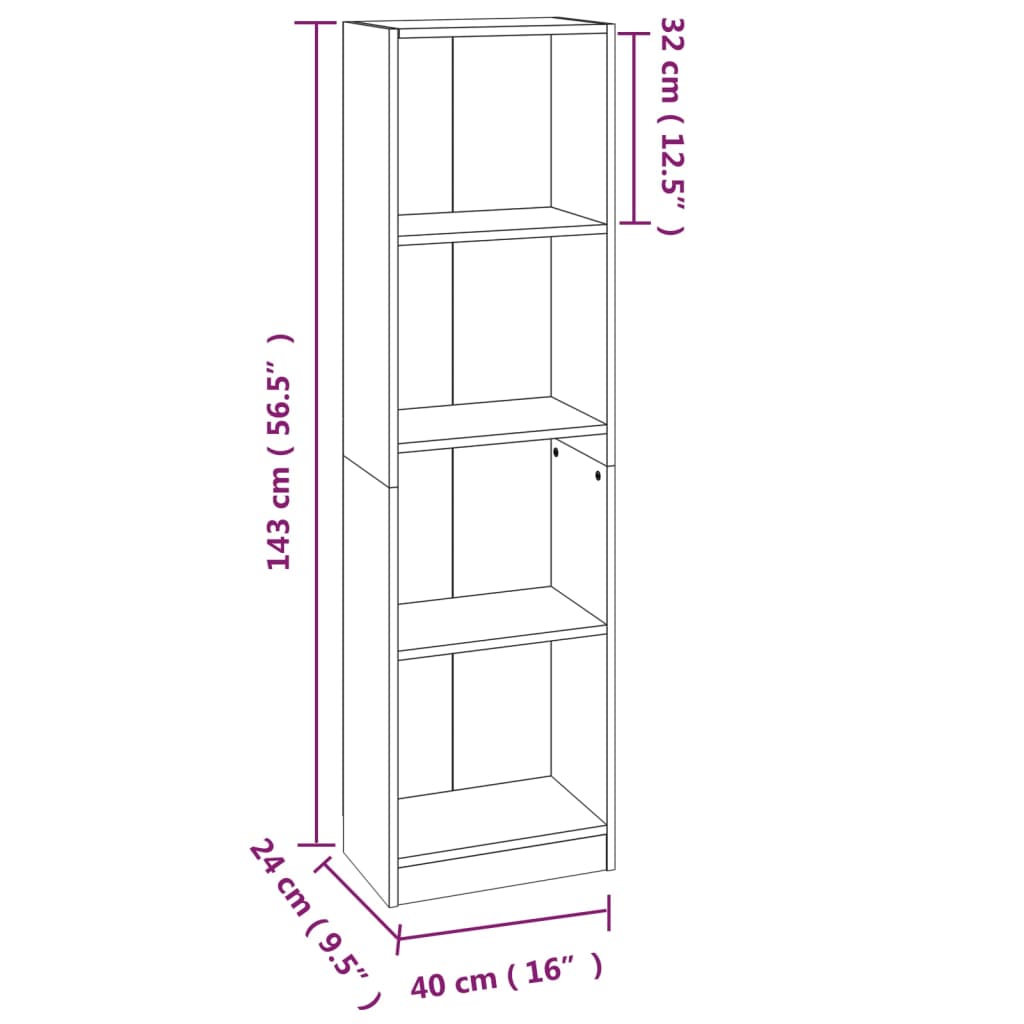 vidaXL 4-Tier Book Cabinet Grey Sonoma 40x24x143 cm Engineered Wood