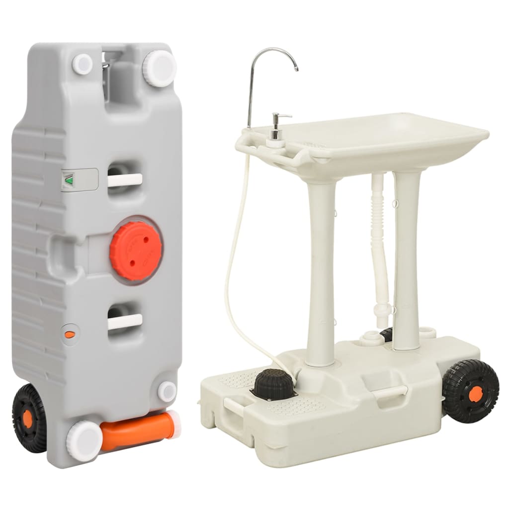 vidaXL Camping Hand Wash Stand with Wheeled Water Tank Grey