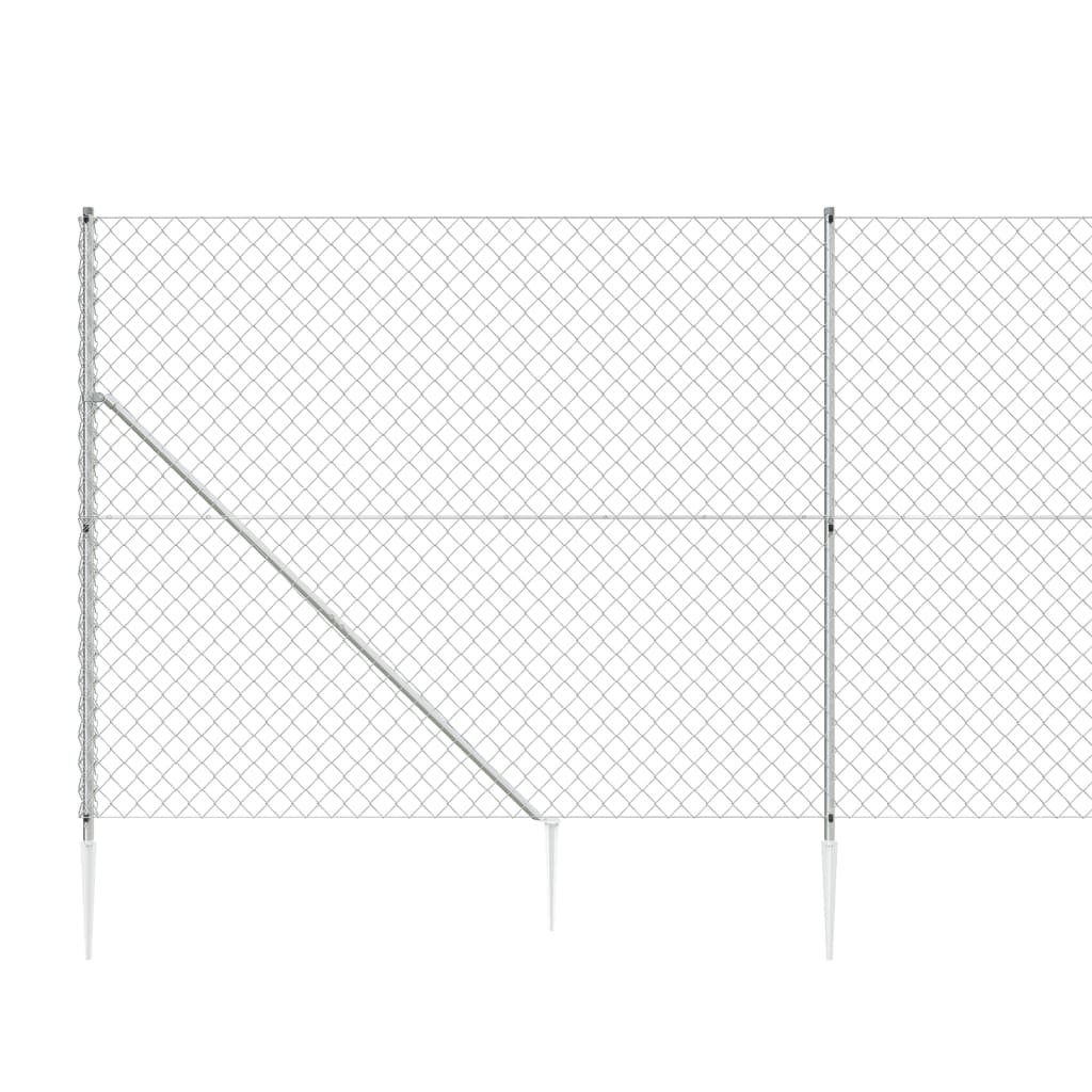 vidaXL Chain Link Fence with Spike Anchors Silver 2.2x10 m