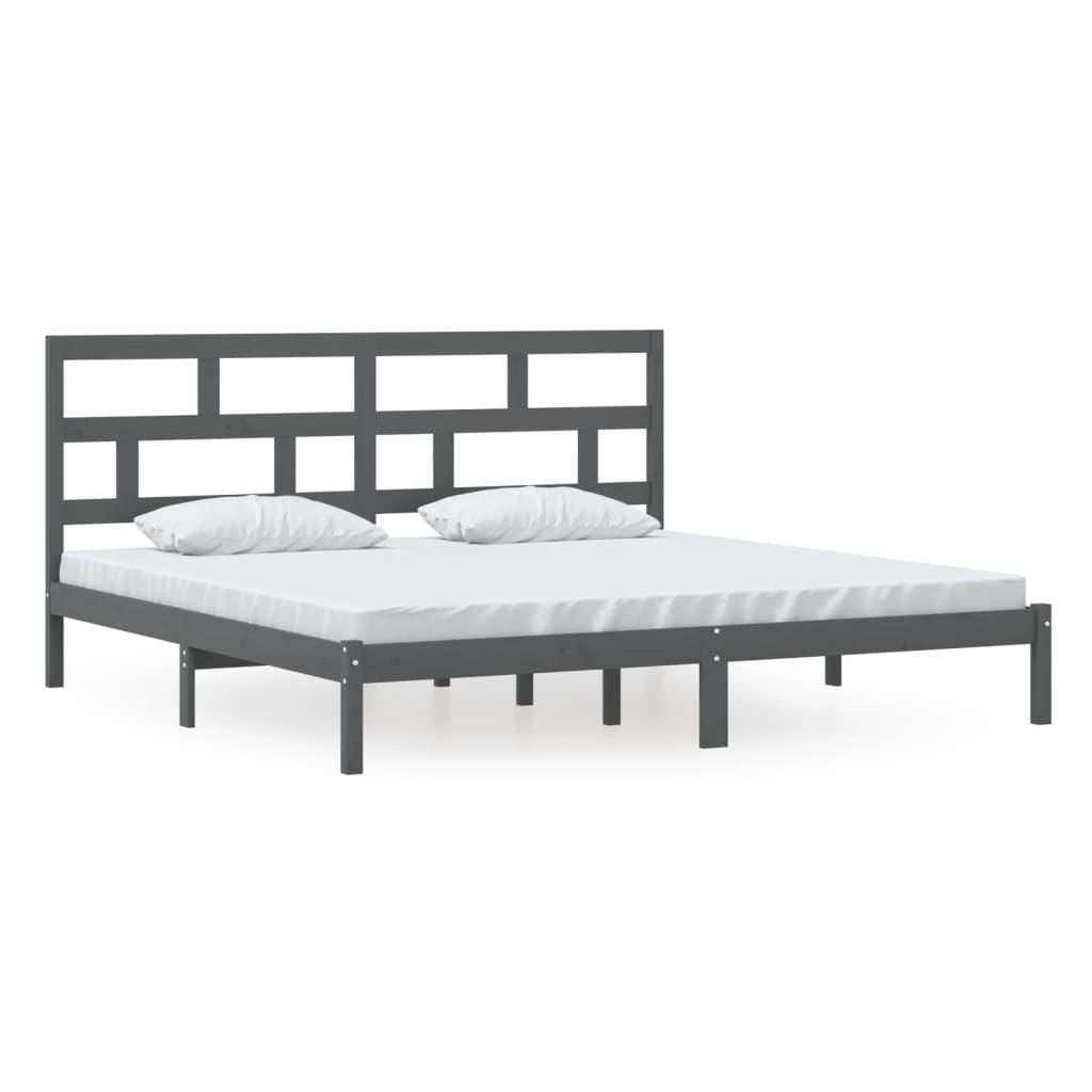 vidaXL Bed Frame without Mattress Grey Solid Wood Pine 200x200 cm (810039+814216)