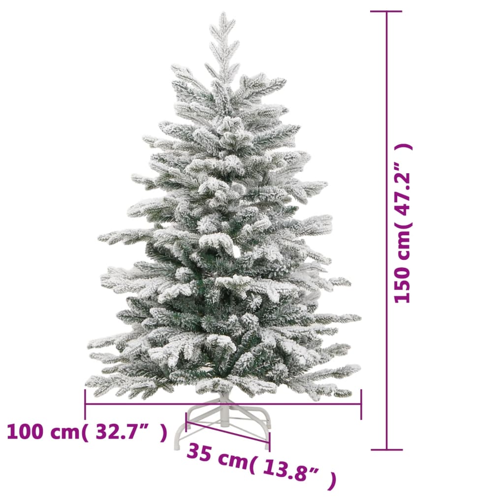 vidaXL Artificial Hinged Christmas Tree with Flocked Snow 150 cm