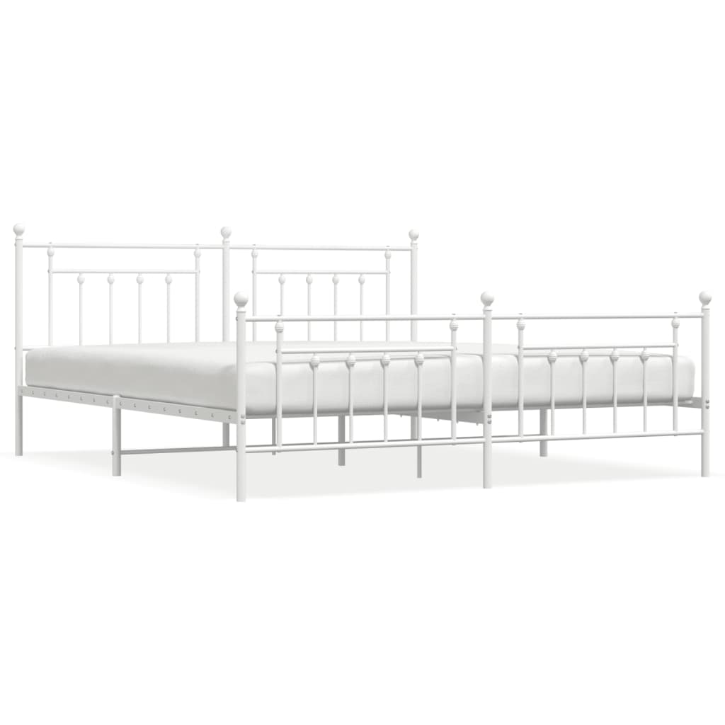 vidaXL Metal Bed Frame without Mattress with Footboard White 200x200 cm