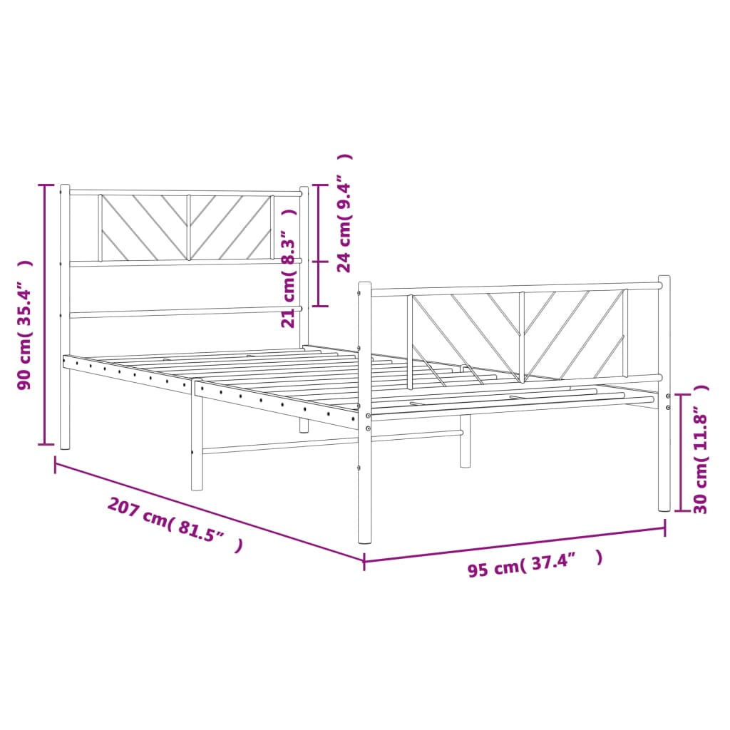 vidaXL Metal Bed Frame without Mattress with Footboard White 90x200 cm