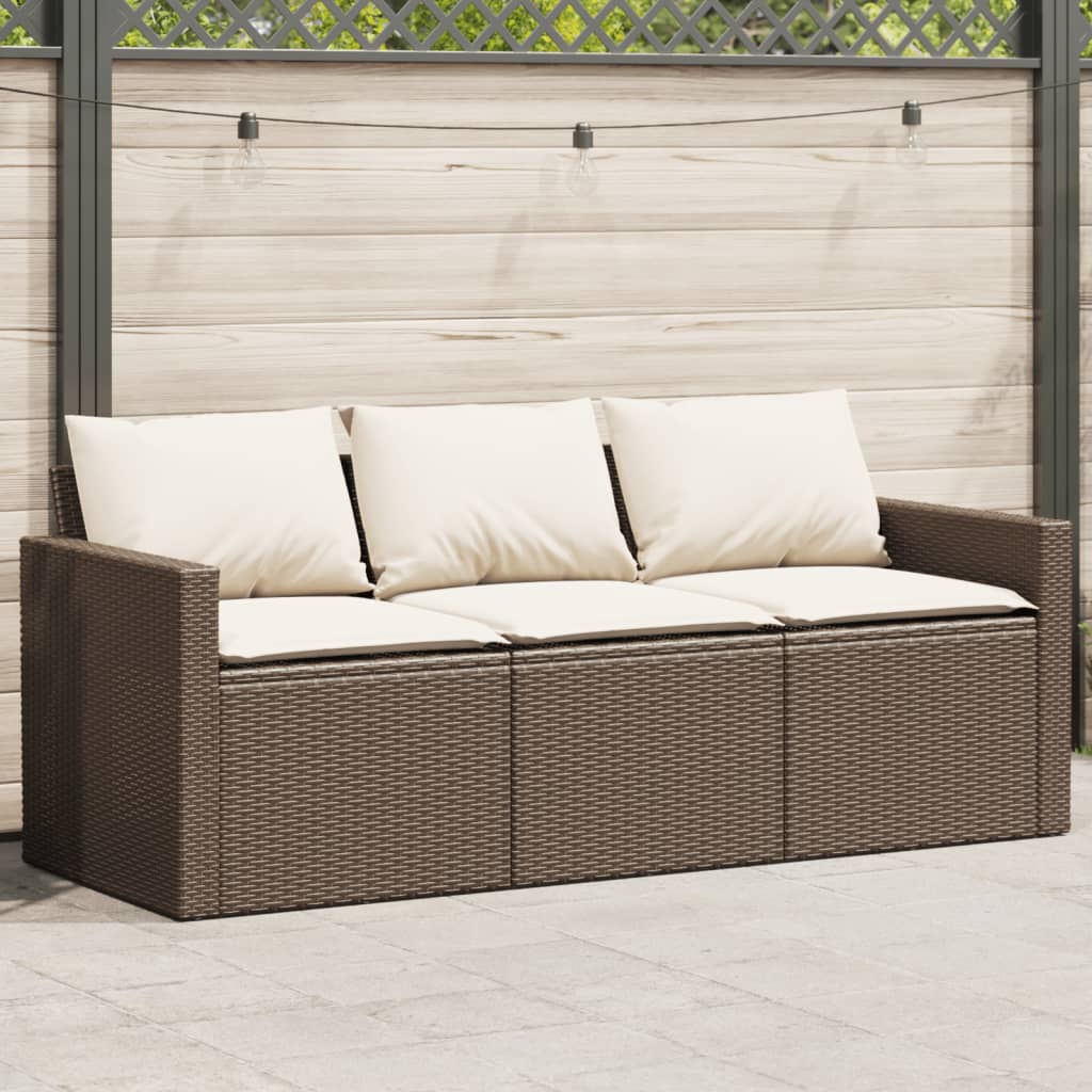 vidaXL Garden Sofa with Cushions 3-Seater Black Poly Rattan