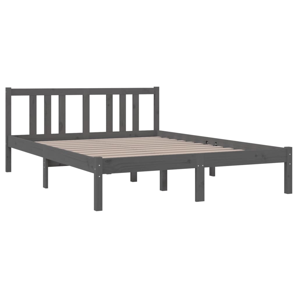 vidaXL Bed Frame without Mattress Grey Solid Wood 135x190 cm Double