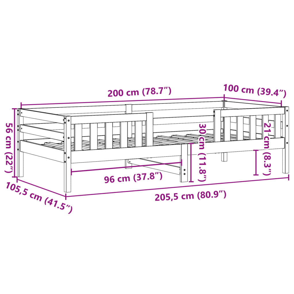 vidaXL Bed Frame 100x200 cm Solid Wood Pine