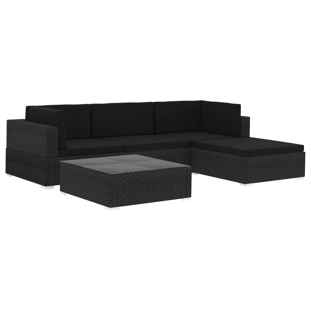 vidaXL 5 Piece Garden Lounge Set with Cushions Poly Rattan Black