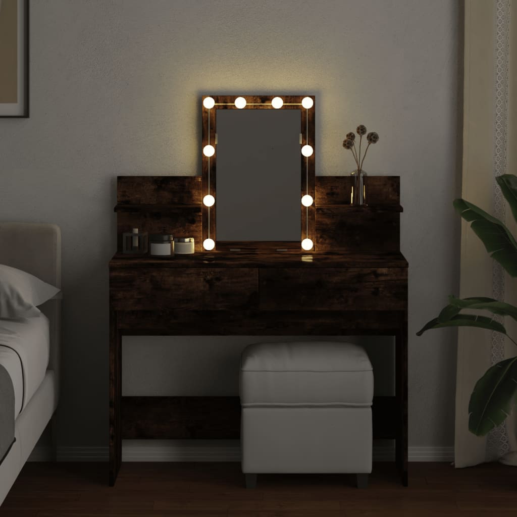 vidaXL Dressing Table with LED Smoked Oak 100x40x130 cm