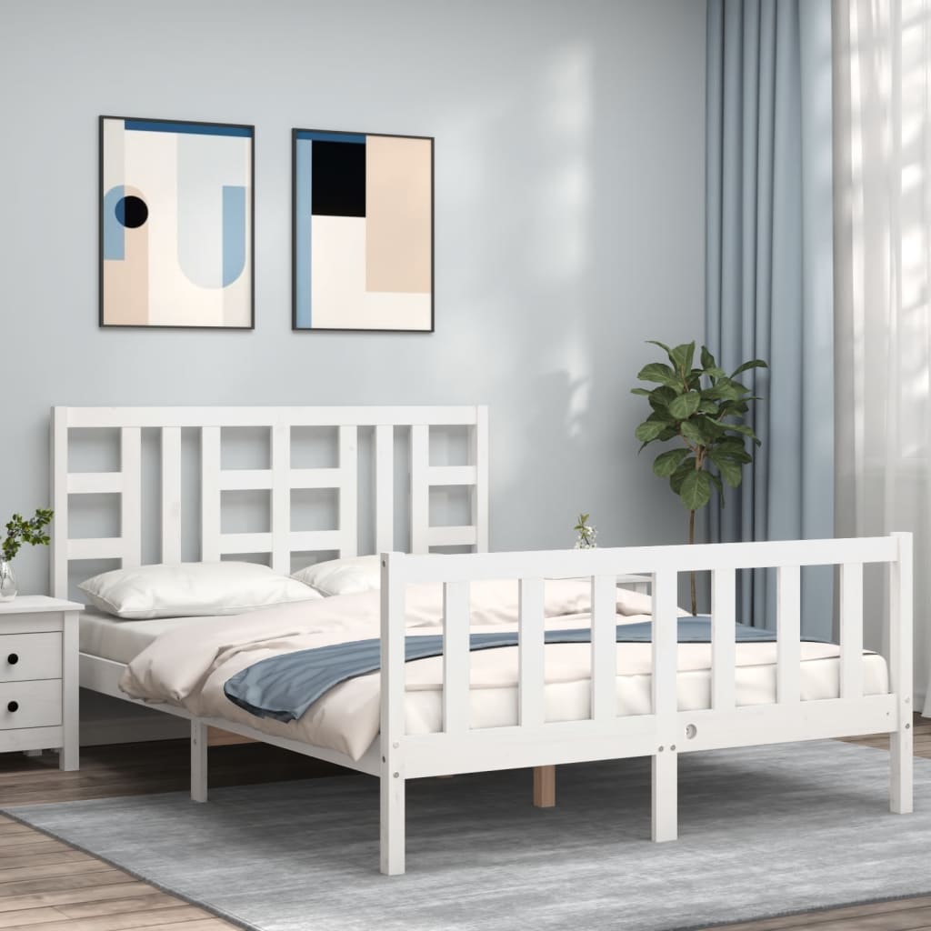 vidaXL Bed Frame with Headboard White 140x190 cm Solid Wood