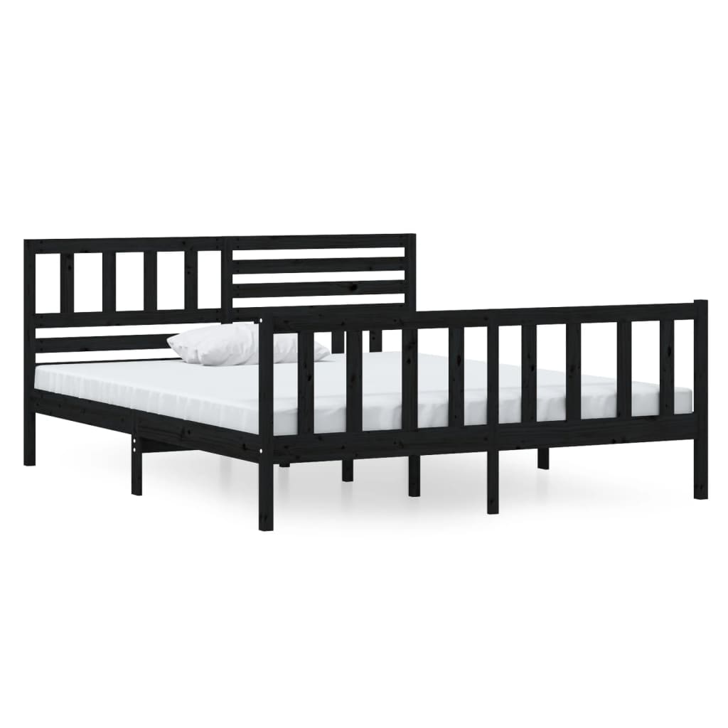 vidaXL Bed Frame without Mattress Black Solid Wood 140x190 cm (810066+814148)