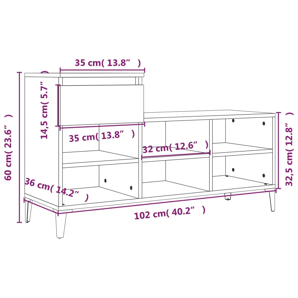 vidaXL Shoe Cabinet Concrete Grey 102x36x60 cm Engineered Wood