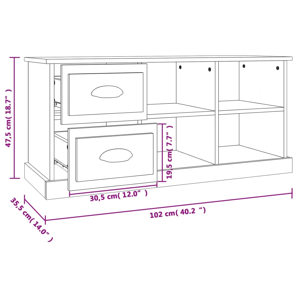 vidaXL TV Cabinet White 102x35.5x47.5 cm Engineered Wood