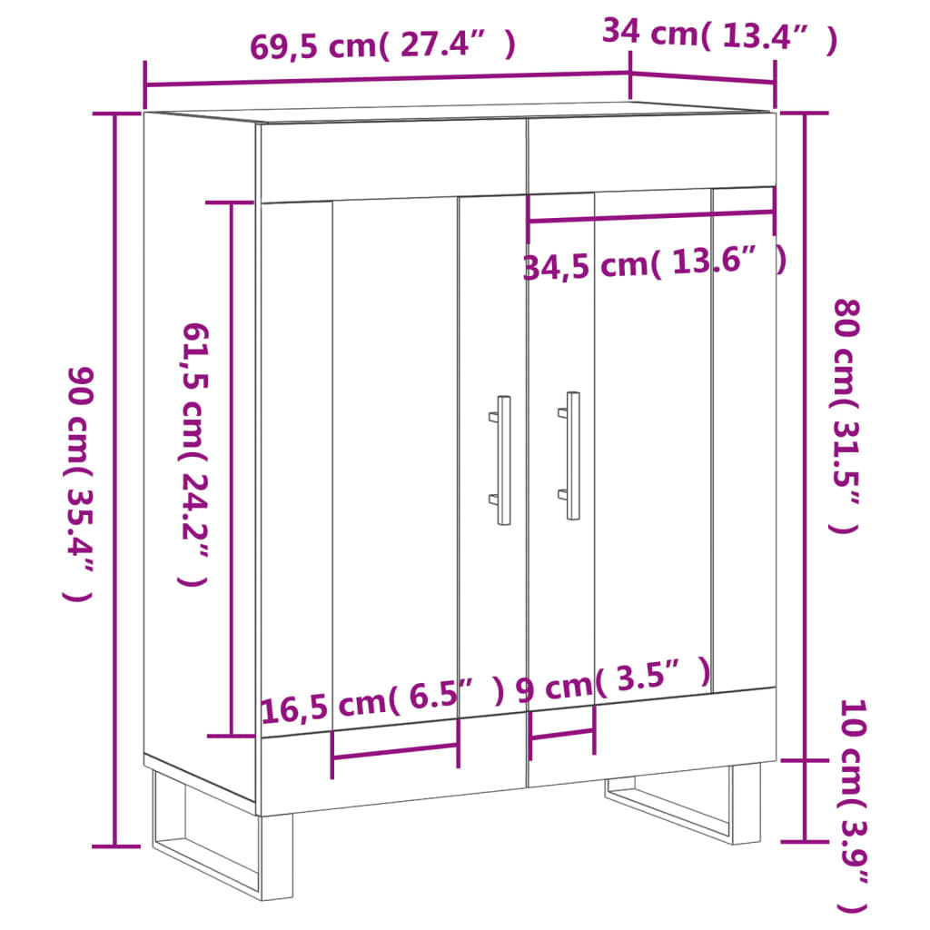 vidaXL Sideboard High Gloss White 69.5x34x90 cm Engineered Wood