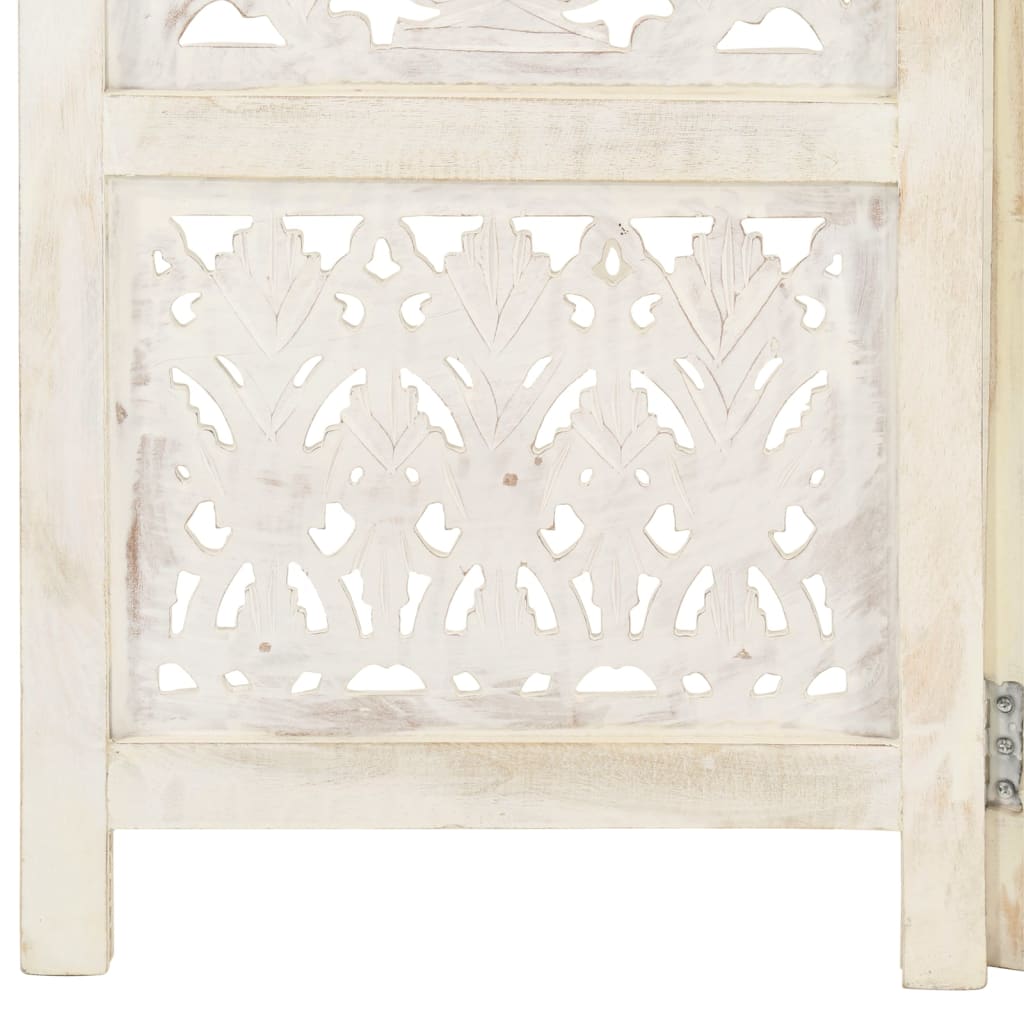 vidaXL Hand carved 5-Panel Room Divider White 200x165 cm Solid Mango Wood