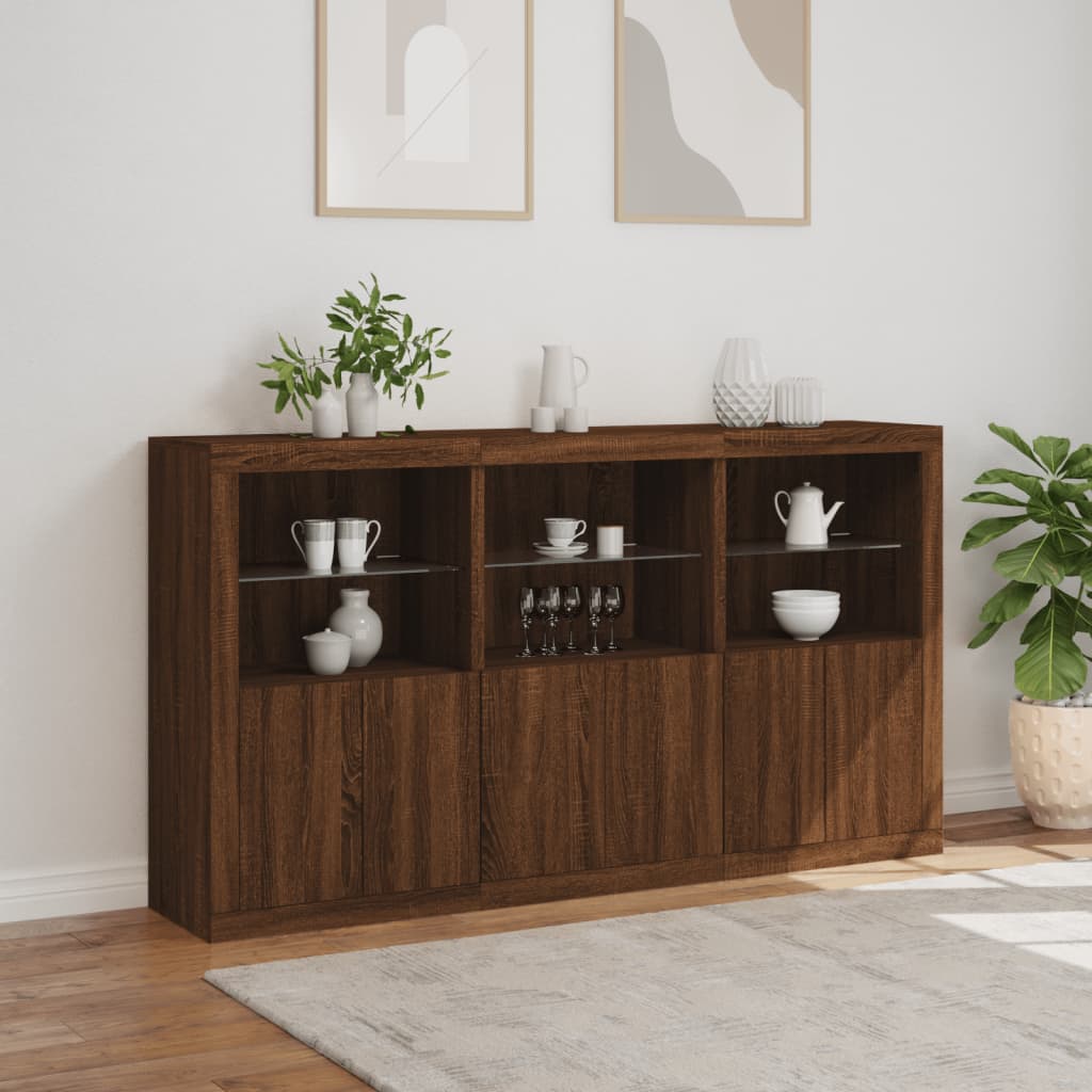 vidaXL Sideboard with LED Lights Brown Oak 181.5x37x100 cm