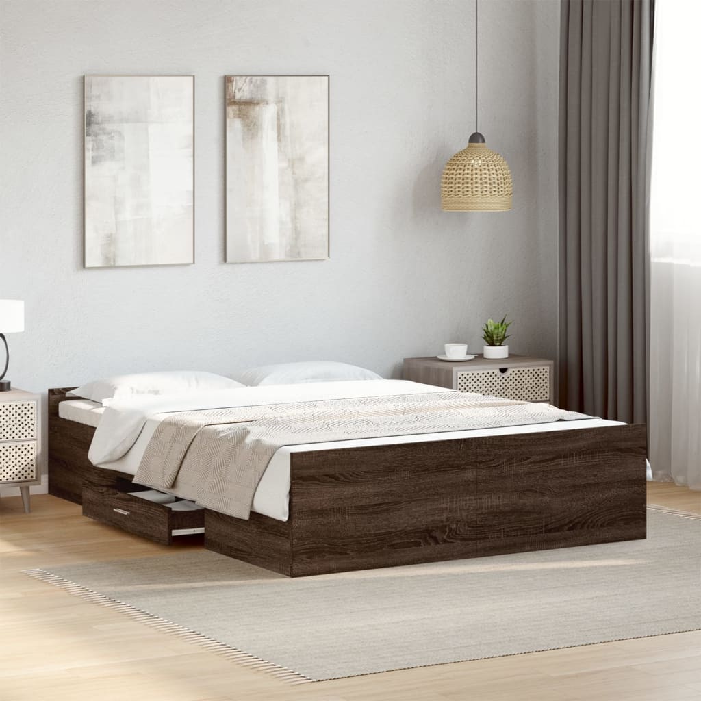 vidaXL Bed Frame with Drawers without Mattress Brown Oak 120x200 cm